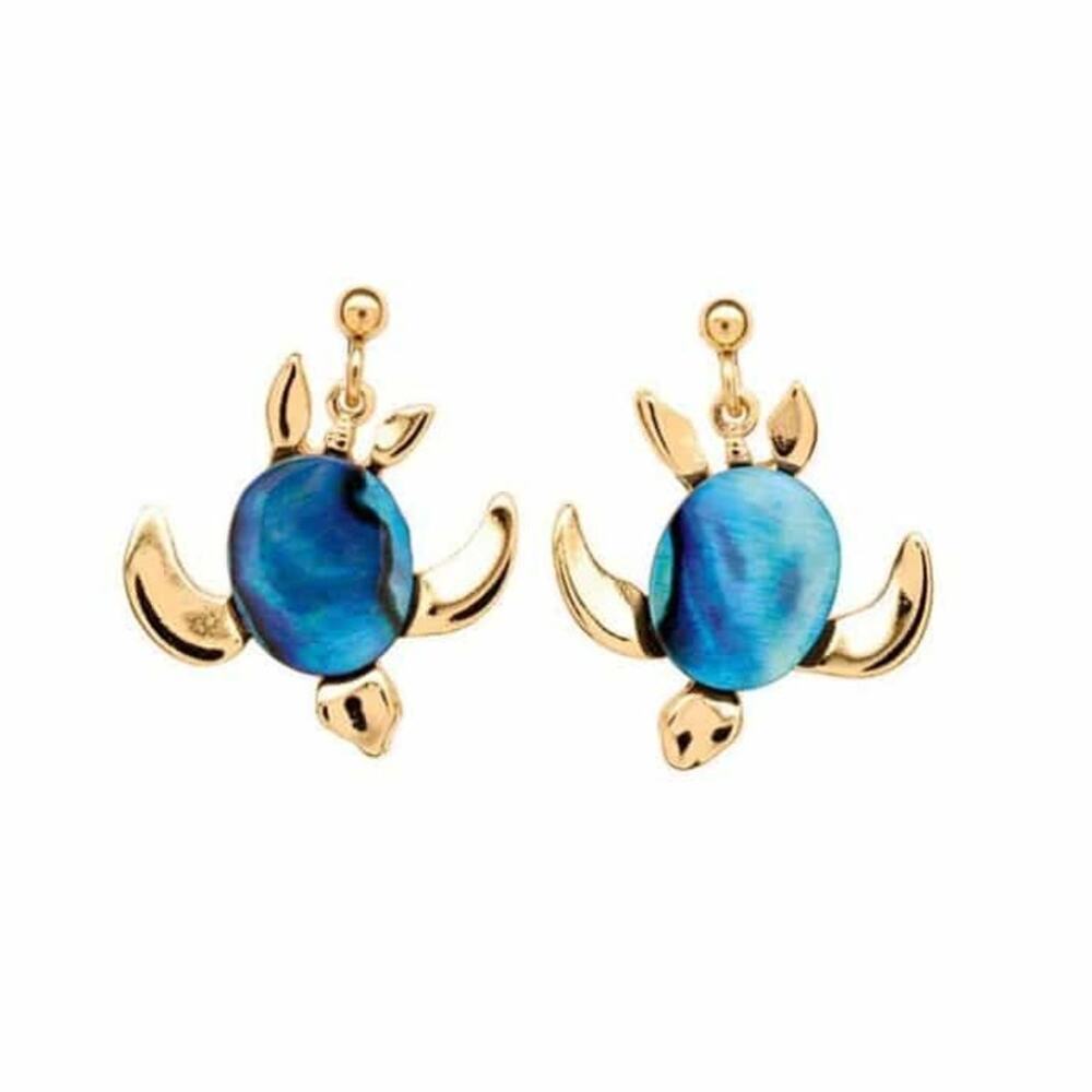 Ariki New Zealand Paua Turtle Earrings 22K Gold Plate